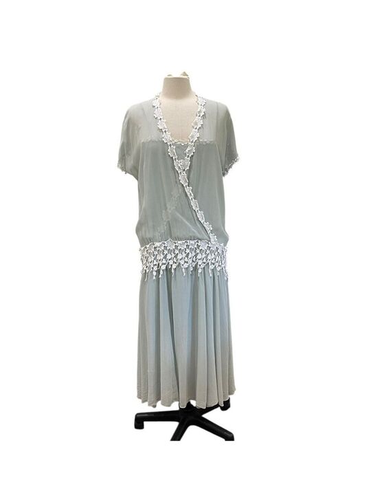 Jessica McClintock Dresses & Skirts - Vintage Jessica McClintock 2 Pc Sheer drop Waist Dress and Slip SZ 12 Light Blue